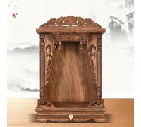 Wall mounted solid wood Buddha Altar,Household Buddha Cabinet Niche,mini buddhist shrine with Drawer for Pooja and Incense Tribute(Walnut,X-Large)