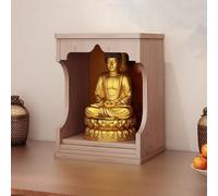 Wall-Mounted Statue Stand Shrine Altar Table, Altar shelf,Household Wood Buddha Cabinet Niche with Drawer Buddhist Offering Niche for Pooja and Incense Tribute(Wood,Medium)