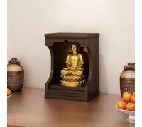 Wall-Mounted Statue Stand Shrine Altar Table, Altar shelf,Household Wood Buddha Cabinet Niche with Drawer Buddhist Offering Niche for Pooja and Incense Tribute(Black walnut,Large)