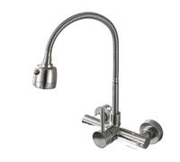 Wall Mounted Stream Sprayer Kitchen Faucet Single Handle Dual Holes SUS304 Stainless Steel Flexible Hose Kitchen Mixer Taps 6032