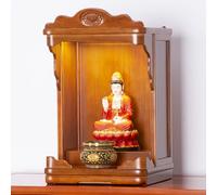 Wall Mounted Tabletop Buddhist Altar Cabinet, Solid Golden Teak Wood with LED Light & Expandable Tray for Home Spiritual Prayer(Rosewood,38cm/14.9in)