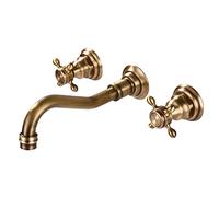 Wall Mounted taps, Mixer Tap Hot & Cold, Cross Handles Brass Bathroom Three-Hole Wall-Mounted Basin Faucet, Antique
