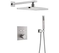 Wall Mounted Thermostatic Brass Rectangular 12 X 8 inch Rainfall Shower Head with Handheld Bathroom Shower Set,Chrome