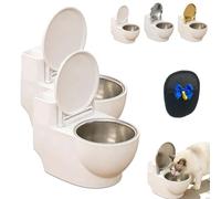 Wall-Mounted Toilet-Shaped Cat Bowl, Novelty Raised Food and Water Bowls, Toilet Shaped Cats WaterBowl, Non-Spill Pet Food Dish, Space-Saving for Cat Drink More Water (2*White)