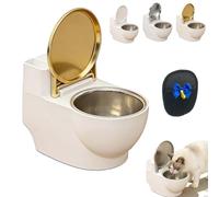 Wall-Mounted Toilet-Shaped Cat Bowl, Novelty Raised Food and Water Bowls, Toilet Shaped Cats WaterBowl, Non-Spill Pet Food Dish, Space-Saving for Cat Drink More Water (Gold)
