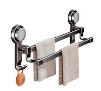 Wall Mounted Towel Rack - 23,6 pouces, aluminium Alloy Double Rail | Removable Bathroom Organizer, Two Hook Holder + No Drill Storage for Shower Glass Mirror Tile Door Marble Walls