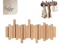 Wall-mounted Wooden Coat Rack Piano Key Style Design, Natural Wood Entryway Wall Art Hook, Heavy Duty No Drill Piano Woods Hanger, for Hanging Hats, Scarves, Umbrella, Keys (Wood,6 Hooks)