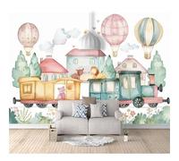 Wall Mural 3D Effect Cartoon watercolor animal hot air balloon for children 100x70cm Self-adhesive Wallpaper Large Sticker Decor Print Picture Image Design Photo Art