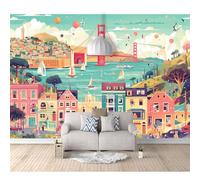 Wall Mural 3D Pattern Bridge and town view 100x70cm Self-adhesive Wallpaper Sticker for Bedroom Living Room Photo Art Posters Backdrop