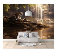 Wall Mural 3D Pattern Forest waterfalls, wildlife, tigers 100x70cm Self-adhesive Wallpaper Sticker for Bedroom Living Room Photo Art Posters Backdrop