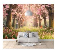 Wall Mural 3D Pattern Romantic forest pink cherry blossom tree butterfly 100x70cm Self-adhesive Wallpaper Sticker for Bedroom Living Room Photo Art Posters Backdrop