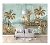 Wall Mural 3D Pattern Vintage palm tree river landscape 100x70cm Self-adhesive Wallpaper Sticker for Bedroom Living Room Photo Art Posters Backdrop
