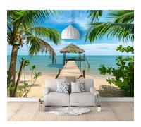Wall Mural 3D Scenic beach bridge coconut trees 100x70cm Art Decor Large Murals for Walls Living Room Bedroom Self-adhesive Wallpaper Paintings Decoration