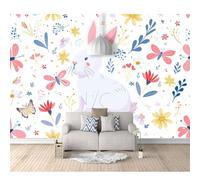 Wall Mural Custom 3D Photo Self-adhesive Wallpaper Cartoon animals, cute rabbits, flowers, children 100x70cm Room Bedroom Painting Living for Stickers Home