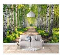 Wall Mural Photo Self-adhesive Wallpaper Birch forest road green natural landscape 100x70cm Large Sticker Decor Print Picture Design Art for Walls Living Room Bedroom TV Background