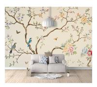 Wall Mural Photo Self-adhesive Wallpaper Nordic flowers and birds are simple beige 100x70cm Large Sticker Decor Print Picture Design Art for Walls Living Room Bedroom TV Background