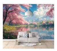 Wall Mural Self-adhesive Wallpaper 3D Pink trees and lakes 100x70cm For Living Room Bedroom Tv Background Office Restaurant Motif Stickers