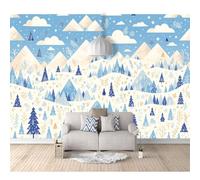 Wall Mural Self-adhesive Wallpaper Cartoon mountain trees winter snow scene 100x70cm Photo Feature 3D Wall-Art Murals Bedroom Living Room Posters