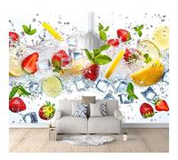 Wall Mural Self-adhesive Wallpaper Photo 3D Print Ice cubes, fruits, strawberries, lemons 100x70cm Painting Art Living Room Tv Background Papers Office Bedroom Home Decoration