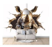 Wall Mural Self-adhesive Wallpaper The fantasy animal rhinoceros pierces through the walls 100x70cm Photo Feature 3D Wall-Art Murals Bedroom Living Room Posters