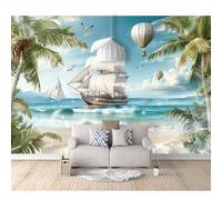 Wall Murals 3D Self-adhesive Wallpaper Beach scenery sailing hot air balloon blue 100x70cm Background Mural Living Room Sofa Tv Bedroom