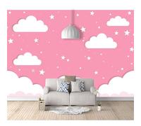 Wall Murals Self-adhesive Wallpaper Cartoon girl pink clouds with stars 100x70cm for Bedroom 3D Render Stickers Decals Posters