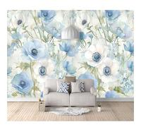 Wall Murals Self-adhesive Wallpaper for Bedroom Blue floral watercolor 100x70cm 3D Sticker Art Waterproof DIY Decor Living Room Classroom Offices Home Decoration