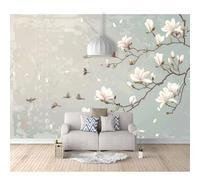 Wall Murals Self-adhesive Wallpaper for Bedroom Vintage flowers and birds beige cyan 100x70cm 3D Sticker Art Waterproof DIY Decor Living Room Classroom Offices Home Decoration