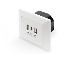 Wall Outlet, 2x USB 1x USB Type C 5V 3.1A, Input: AC250V 50HZ, RAL 9003