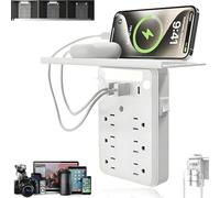 Wall Outlet Extender with Shelf Night Light, 9-in-1 Electrical Smart Devices Charging Shelf Multi Plug Power Socket Expander Essentials Gadgets with Nightlight for Home Dorm Bathroom