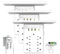 Wall Outlet Extender with Shelf Night Light, 9-in-1 Electrical Smart Devices Charging Shelf Multi Plug Power Socket Expander Essentials Gadgets with Nightlight for Home Dorm Bathroom