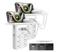 Wall Outlet Extender with Shelf Night Light, 9-in-1 Multi Plug Outlet Expander with 6 AC Ports, USB C & USB A Charging, Smart LED Sensor, Surge Protector for Home Dorm Bathroom Trave(2pcs)