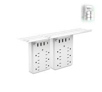 Wall Outlet Extender with Shelf Night Light, Multi-Plug Outlet Splitter with Detachable Mobile Storage Rack, 6 AC Outlets, 3 USB & Type C Charging Ports, for Home Office (2PCS)