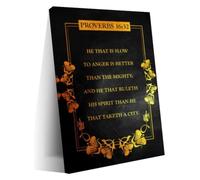 Wall Poster Proverbs 16 32 Verse for Quiet Space | Whoever rules own better than conqueror who captures a city(Framed,08x12inch(20x30cm))