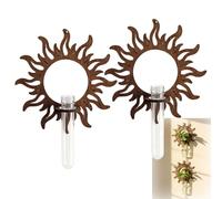 Wall Propagation Planters Station, Hanging Planter Terrariums Plant Test Tubes Hydroponic Vase, Bohemian Rustic Hollow Decor Indoor Water Plants Cutting Holder for Home Decoration(Sun)