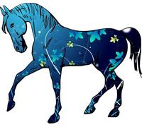 Wall Sticker Noble Horse Blue Flower Decals die-Cut Wall Stickers Home Dec (DVD)