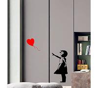 WALL STICKER WORLD Newsee Decals Autocollant décoratif mural en vinyle Motif Banksy Fille au ballon coeur 88 x 50 cm
