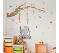 Wall Stickers Cartoon Swing Elephants Pink Flowers Wall Sticker Removable Deco Stickers For Baby Room Nursery Living Room Wall Decoration