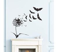 Wall Stickers，Wall Decals，Coffee Cup Wall Stickers for Kitchen,Designed Flying Bats with Flower Wall Decals for Halloween Home Special Decor Happy Halloween Wall Sticker