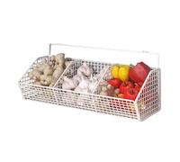 Wall Storage Basket, Three Tier Produce Rack, Hanging Metal Organizer, Space Saving Vertical Bin for Pantry Vegetables, Fruit, Onion, Garlic, Kitchen Wall Decor and Container 14.17x5.51x5.91 Inches
