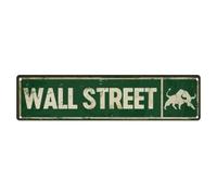Wall Street - Plaque en métal vintage - Décoration murale - 10,2 x 40,6 cm