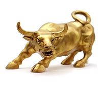 Wall Street Statue de taureau en laiton - Feng Shui Fortune, symbole porte-bonheur du marché du stock, sculpture de décoration pour la maison représentant la carrière et la richesse (M - 18,8 cm)