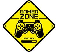 Wall4Stickers Autocollant Gamer Zone Loading 300 × 300 mm - Décalcomanie murale losange jaune pour chambre, porte, salle de jeux, man cave, enfants & ados, vinyle PVC imperméable à coller