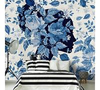 Wall81 Floral Portrait Papier Peint, Cellulose et Fibres Textiles écologiques, Bleu Clair, Taille XL-cm 513 x 300 H