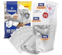 Wallaby Lot de 30 sachets en mylar à gousset de 1 gallon - Thermoscellable et sans danger pour les aliments - Stockage alimentaire à long terme - Argent standard Paquet de 30