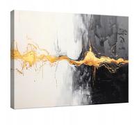 WallArena - Images sur toile - Abstrait - 100 x 70 cm - Image sur toile - Tableau mural XXL grand format pour salon, chambre à coucher - Impression d'art moderne - Noir, blanc, doré