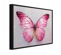 WallArena - Images sur toile - Plage - Papillon - 100 x 70 cm - Impression sur toile - Avec cadre - Tableau mural XXL grand - Tableaux muraux pour salon, chambre à coucher - Moderne - Rose