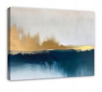 WallArena - Impression sur toile - Abstrait - 100x70 cm - Tableau decoration murale - Tableau mural XXL grand format pour salon, chambre à coucher - Impression artistique - Bleu Gris Or