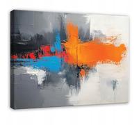 WallArena - Impression sur toile - Abstrait - 100x70 cm - Tableau decoration murale - Tableau mural XXL grand format pour salon, chambre à coucher - Impression artistique - Gris Orange Bleu