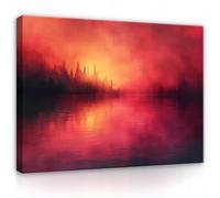 WallArena - Impression sur toile - Abstrait - 120x80 cm - Tableau decoration murale - Tableau mural XXL grand format pour salon, chambre à coucher - Impression artistique - Forêt Lac Rouge